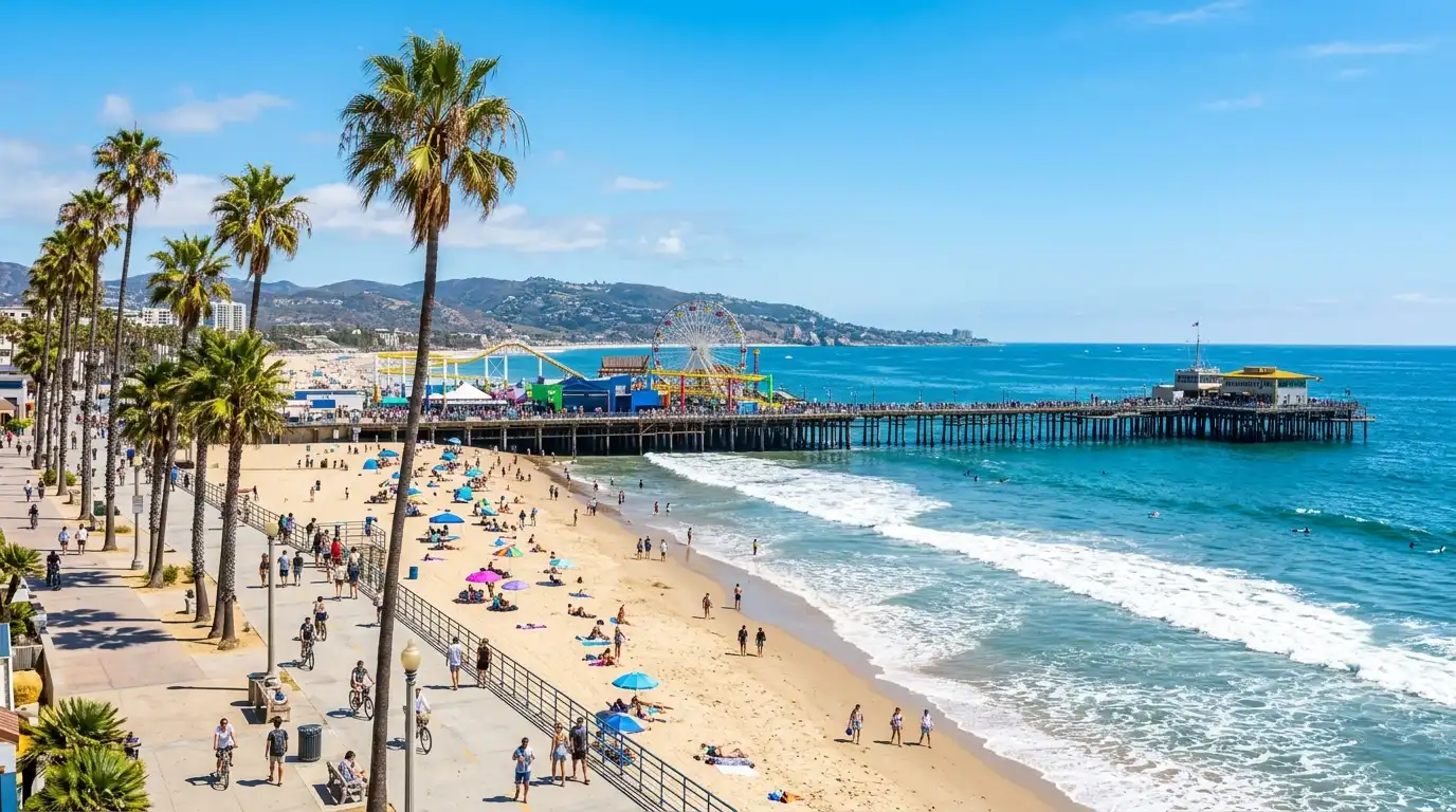 beach palm trees wooden pier