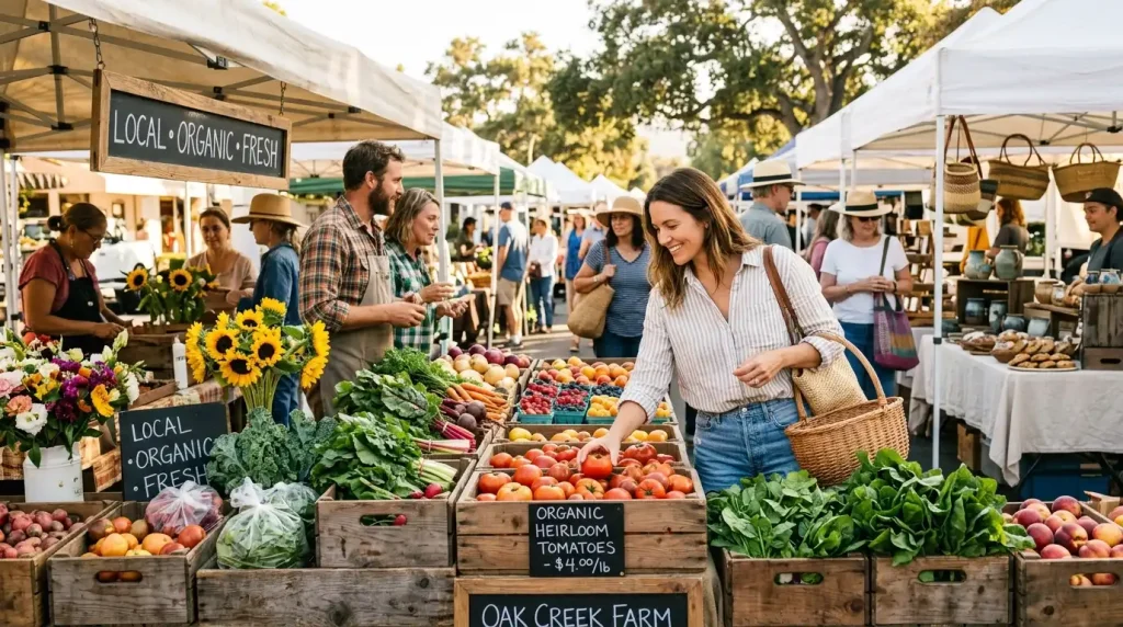 farmer's market with fruits vegetables