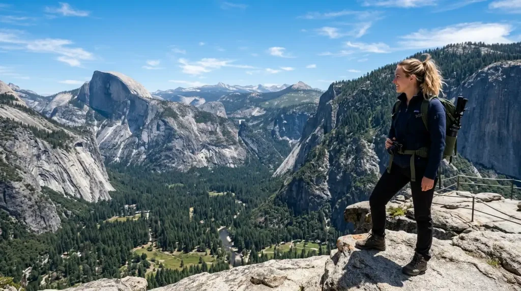 hiker on viewpoint yosemite valley